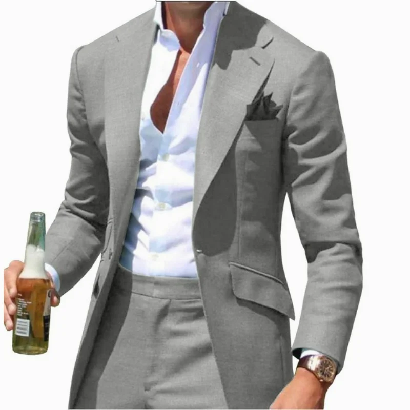 Traje de cuello de pico para hombre, blazer con muescas verdes, chaquetas y pantalones formales, ropa informal de negocios para novio y boda, 2 piezas