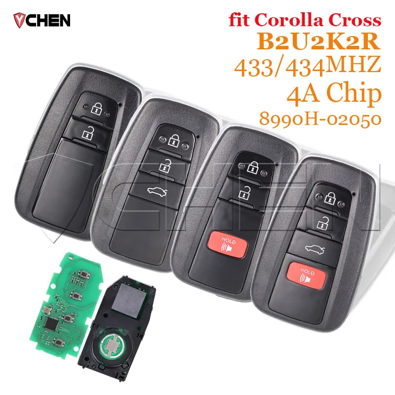 

Remote Key B2U2K2R 433/434MHz For Toyota Corolla Cross 2019 2020 2021 2022 4A Chip Car Smart Fob 8990H-02050 Battery 2/3/4 Box