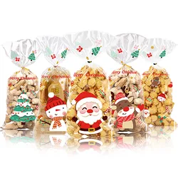 50pcs Christmas Cellophane Treat Bags Elk Snowman Santa Claus Candy Bags With Twist Ties For Xmas 2023 2024 Party Decor Gift Bag