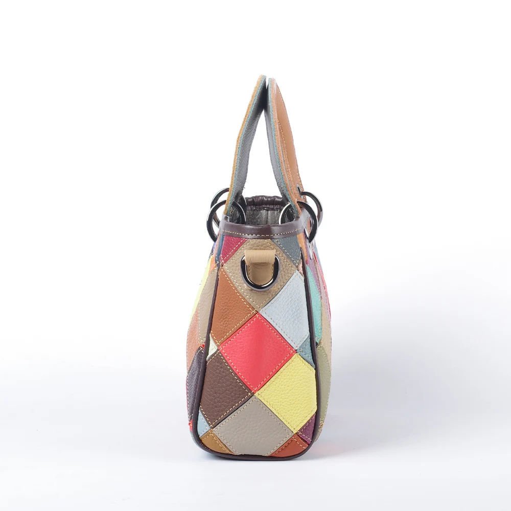 Fashionable colorful plaid contrasting genuine leather bag women\'s handbag personality design daily shoulder crossbody small bag