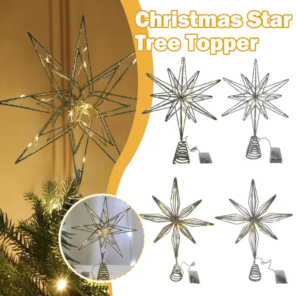 クリスマススターツリートッパー 暖かい白色ライト付き 点灯グリッタースノーフレーク ツリートップ 点灯クリスマスツリートップ ホームデコレーション用 B0z0