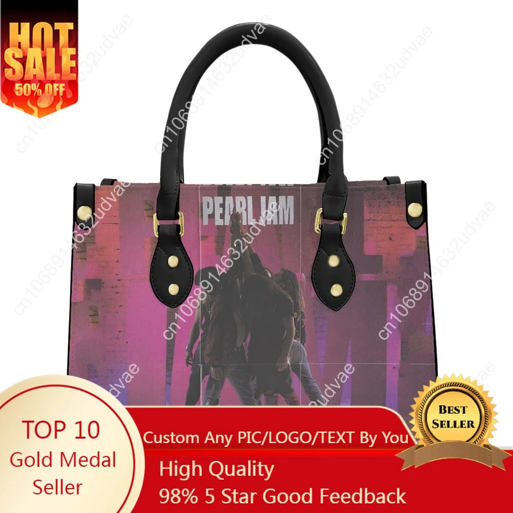 

Pearl Jam Rock Band Even Flow Tote Bag Purse Womens Mens Personalized Text Image PU Leather Handbag Business Shopping Gift Bags