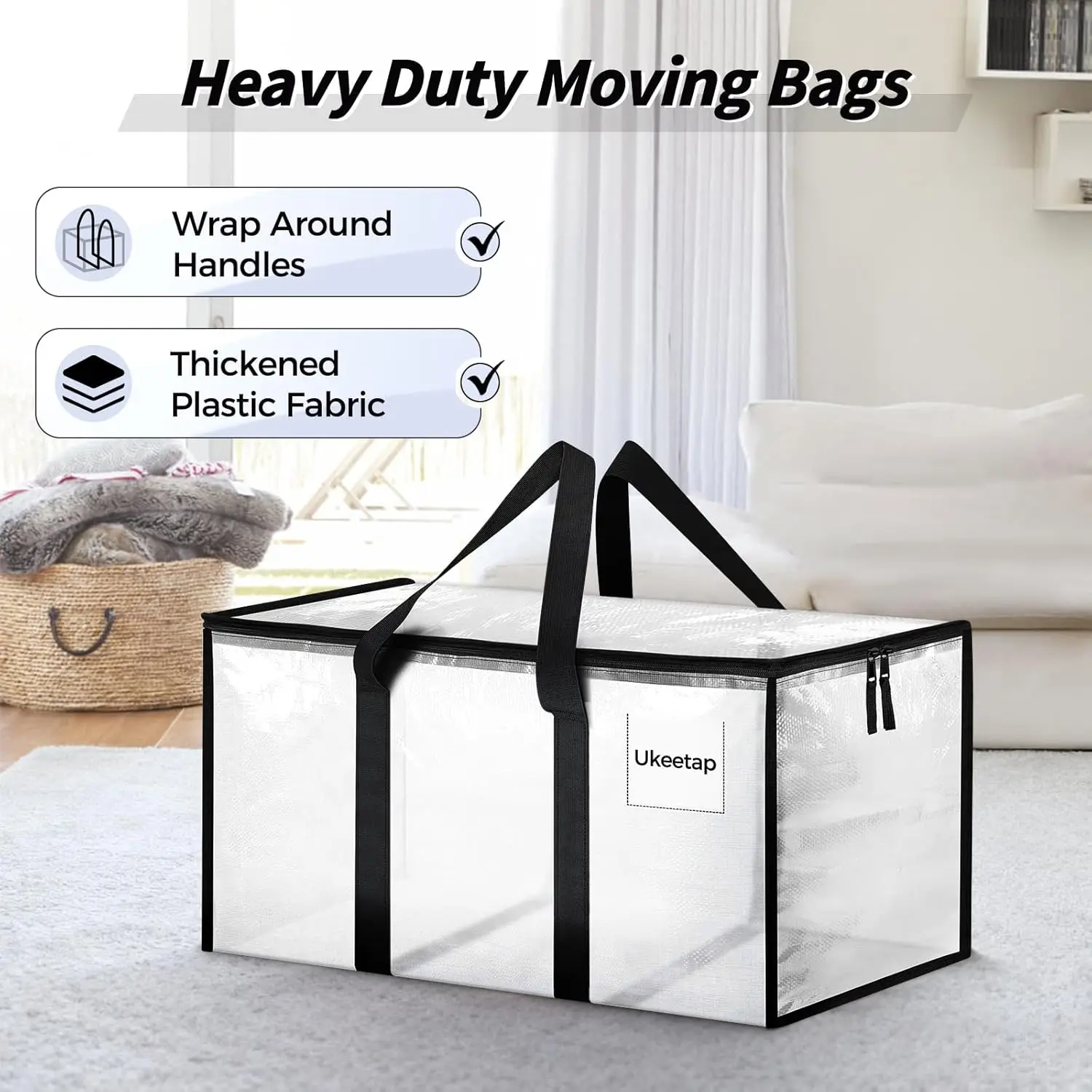 8 Pack Extra Large Moving Bags, Clear Storage Bins with Lids, Heavy Duty Moving Boxes for Clothes Packing, Dorms view 4