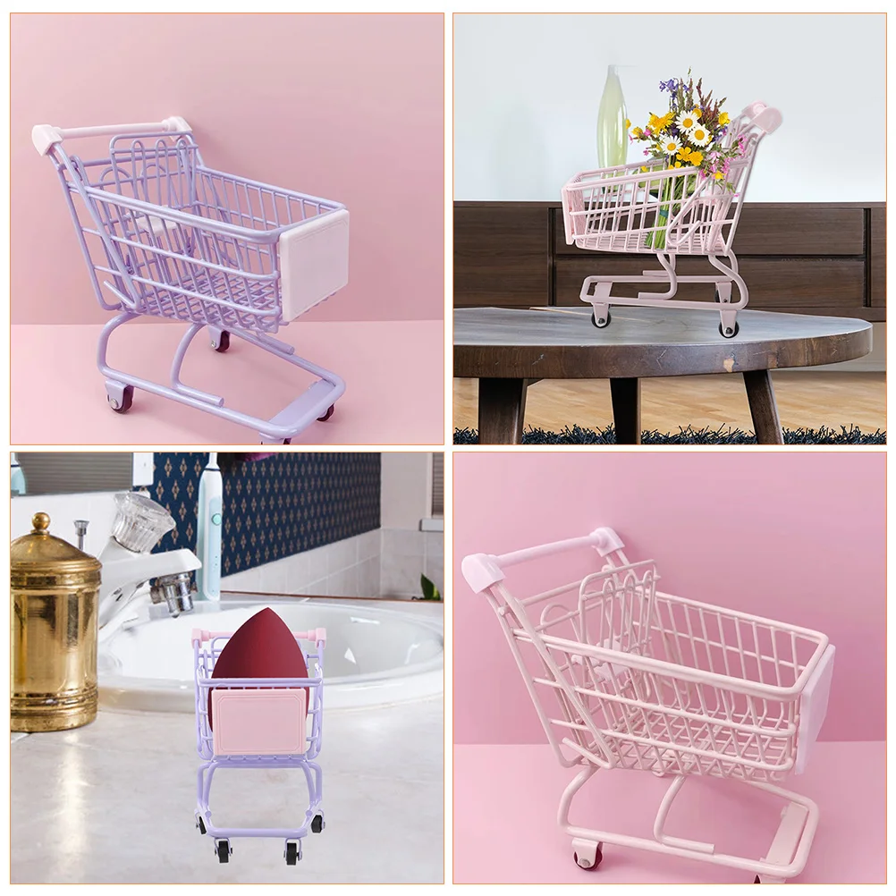 

2 Pcs Desktop Shopping Cart Ornaments Child Toy Miniature Iron Toddler Supermarket