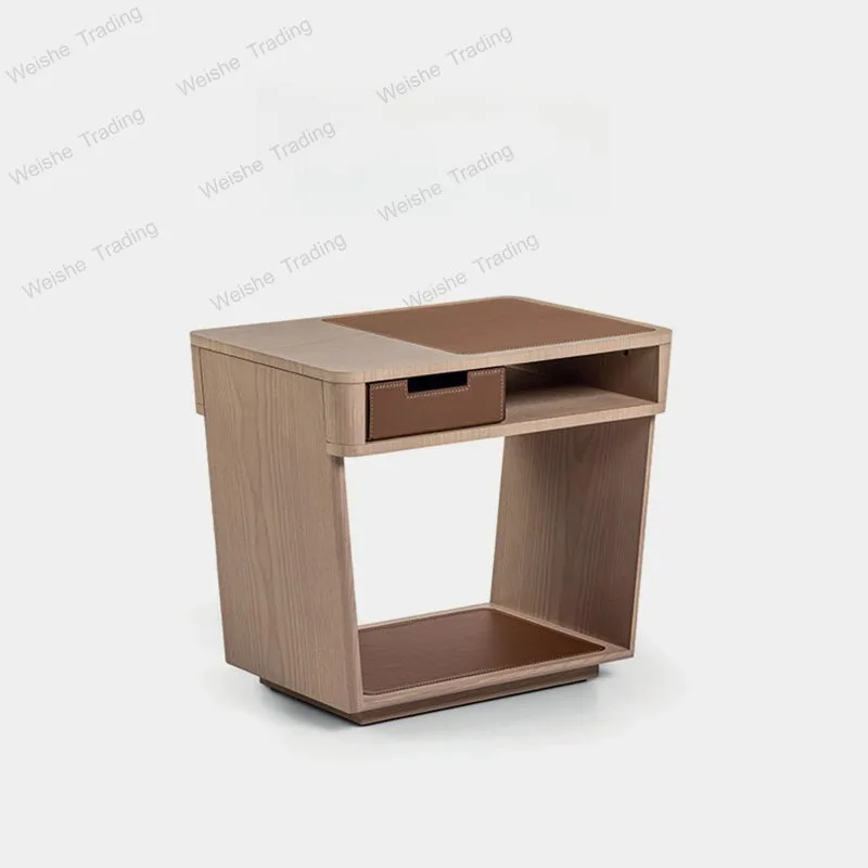 Italian minimalist solid wood bedside table household bedroom light luxury high-end bedside table rack