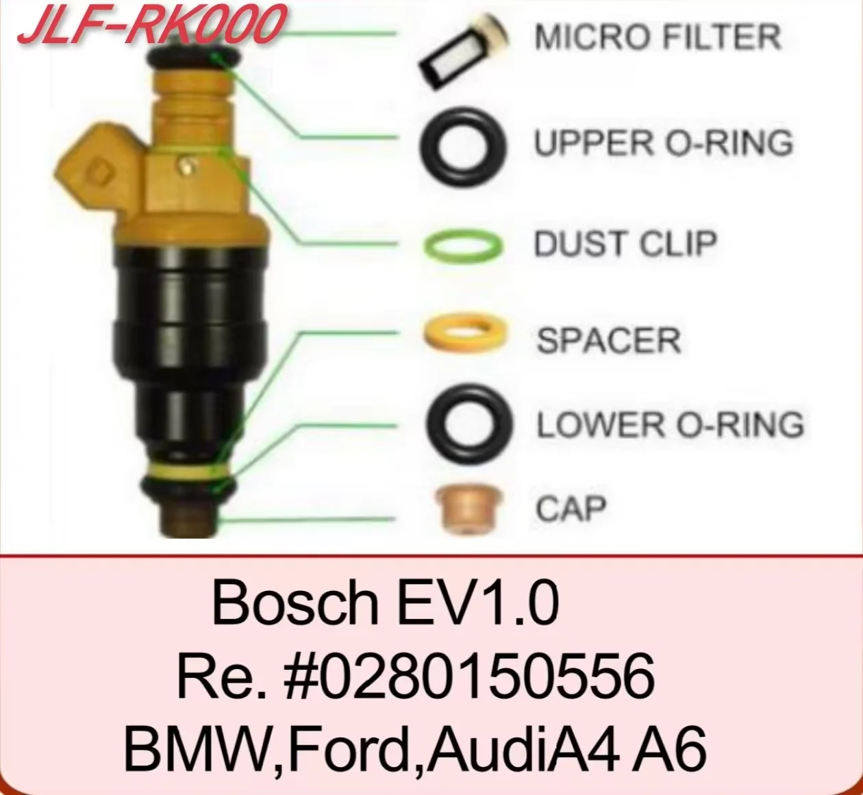 4 Sets Fuel Injector Repair Kit for Bosch Universal Including Micro Filter, O-Ring, Plastic Gasket, Pintle Cap Jlf-Rk000