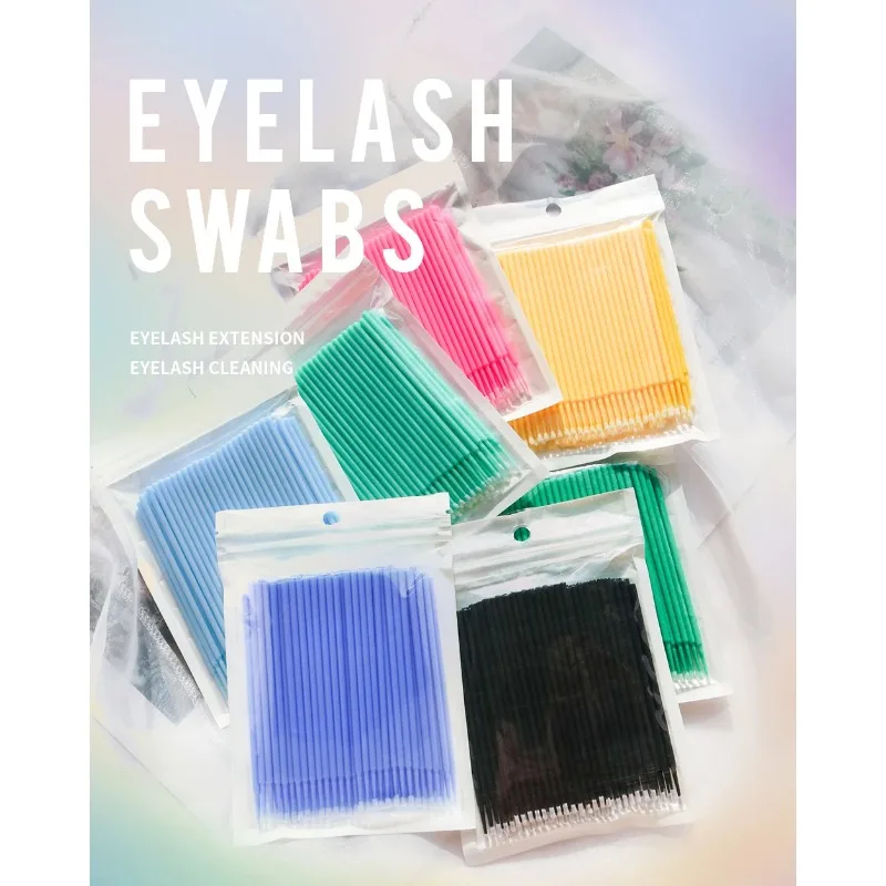 100 個使い捨て綿棒まつげマイクロブラシマスカラワンドアプリケータースティック綿棒まつげエクステンション接着剤除去ツール