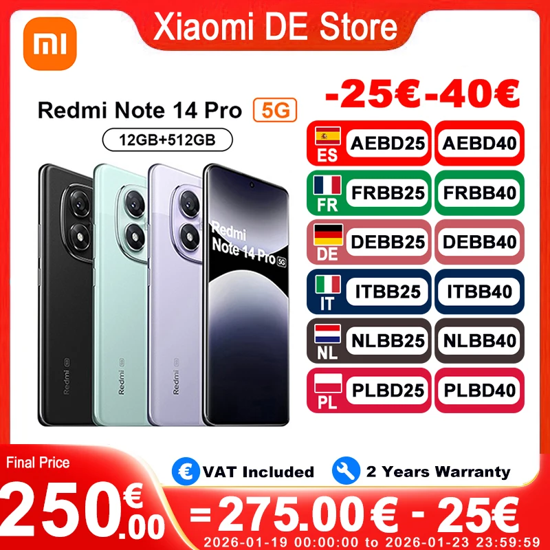 Version mondiale Redmi Note 14 Pro 5G Smartphone 5G 200MP système de caméra AI de qualité professionnelle IP68 1.5K 120Hz Xiaomi