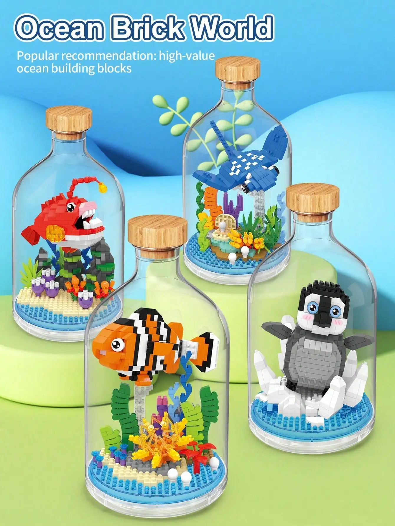 

Mini Particle Building Blocks Set - Underwater World Assembling Toy Multiple Shapes Festive Gift/ Home Desktop Decoration