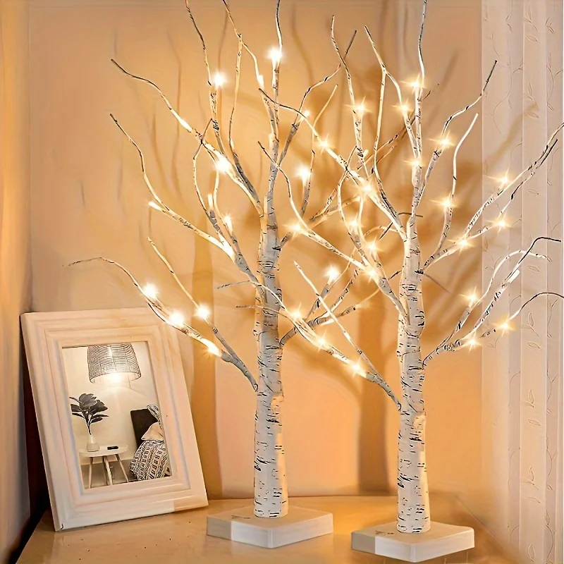 2-Piece Warm White LED Light Birch Tree - Battery Powered, Independent Decorative With Timer, Suitable For Home And Office Use