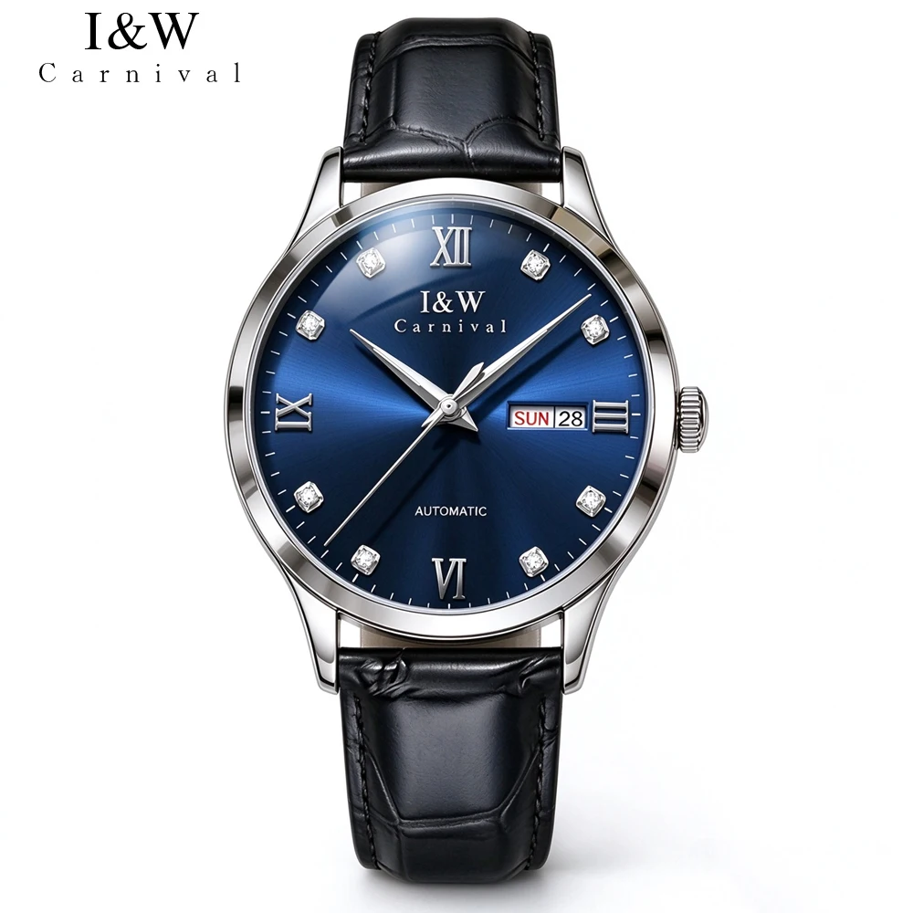 IW Business Mens Automatic Watch MIYOTA Movement Sapphire Crystal Calendar Black Leather Band Waterproof Mechanical Wrist Watch