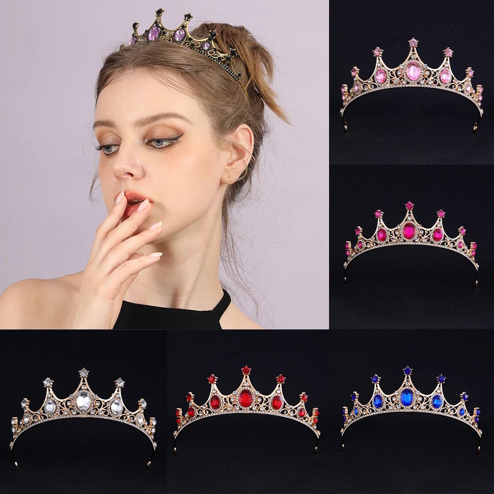 Luxury Princess Queen Shiny Rhinestone Crown Headbands for Woman Bridal Tiaras and Headdresses Stylish Hair Jewelry Accessories