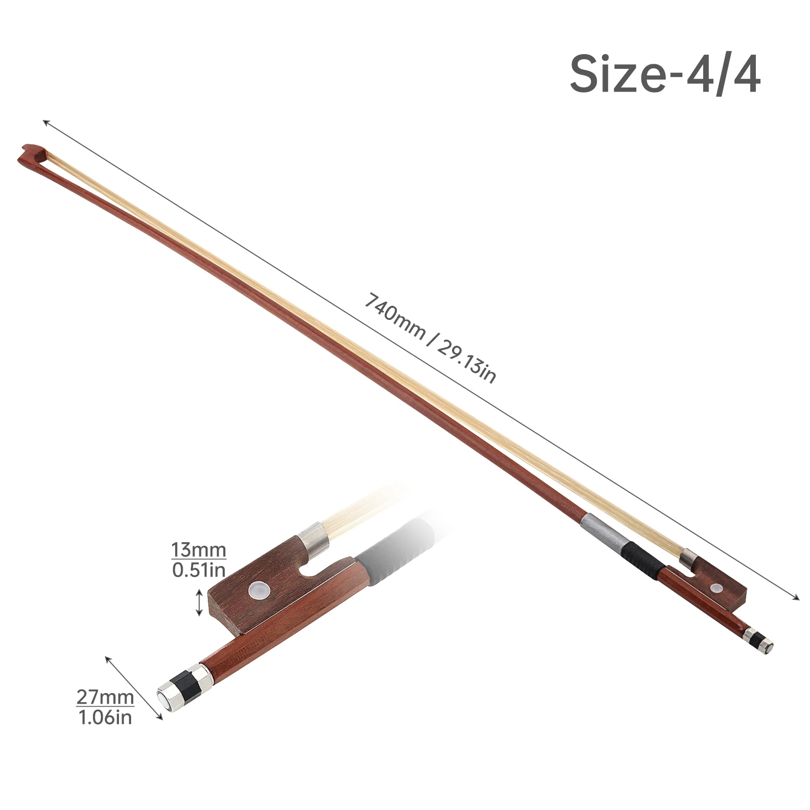4/4 3/4 1/4 1/2 1/8 Jujube Wood Frog Violin Bow, White Horsehair Fiddle Bow