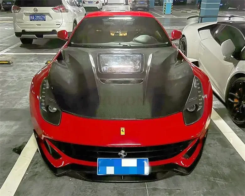 For Ferrari F12 2013 2014 2015 2016 Real Carbon Fiber Transparent Front Bumper Engine Hood Bonnet Vent Cover Body Kit