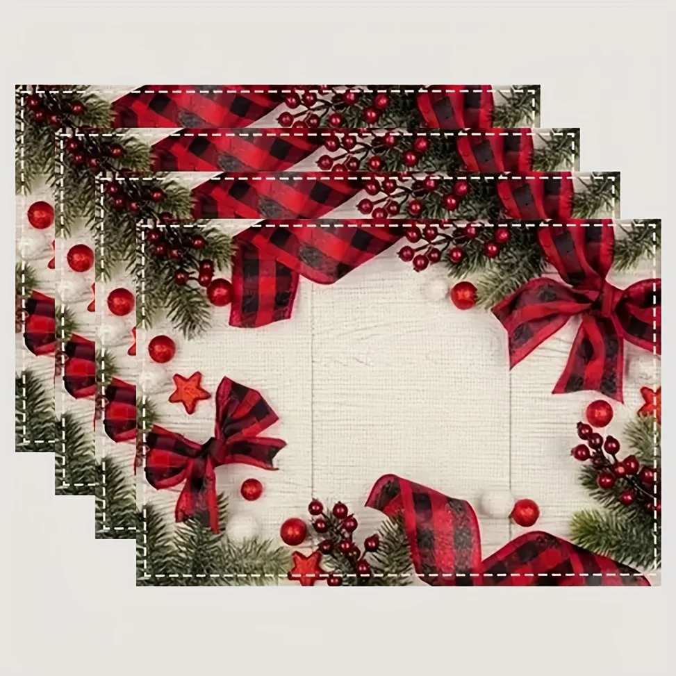 Buffalo Plaid Xmas Tree Placemats Table Decor Match Kitchen Daily Meals Dining Room Winter Parties Family Suppers Table Gift