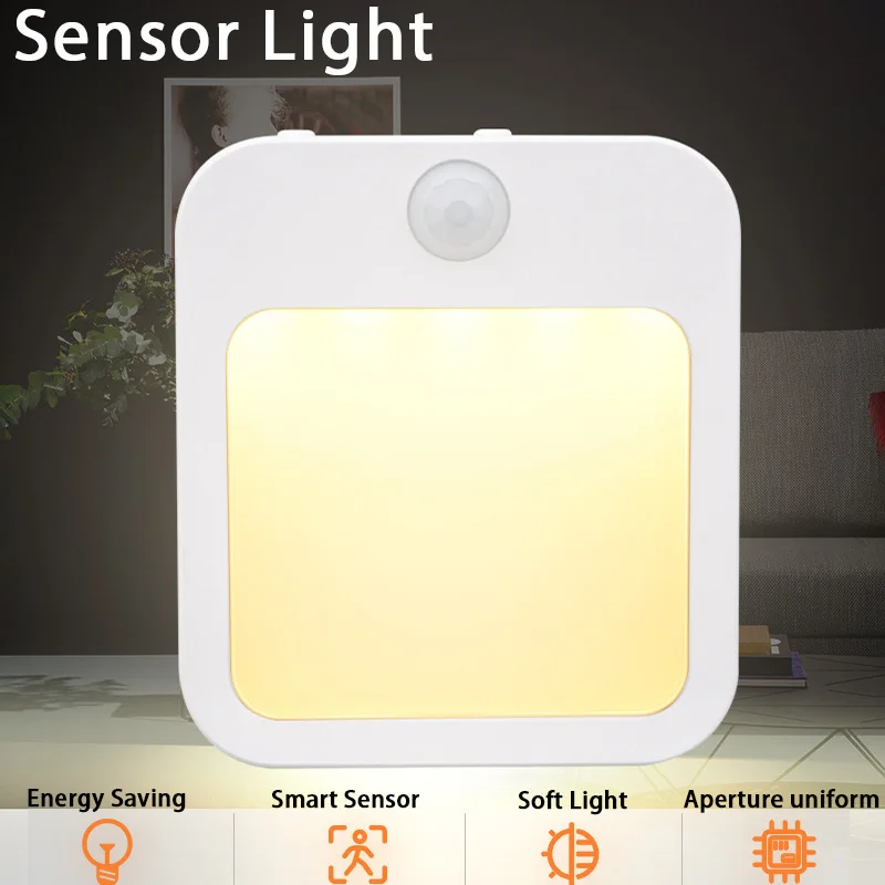 LED Night Light Motion Sensor EU Plug Lamp Wireless Nightlights For Children Room Bedroom Hallway Stairs Bedside Night Lamp