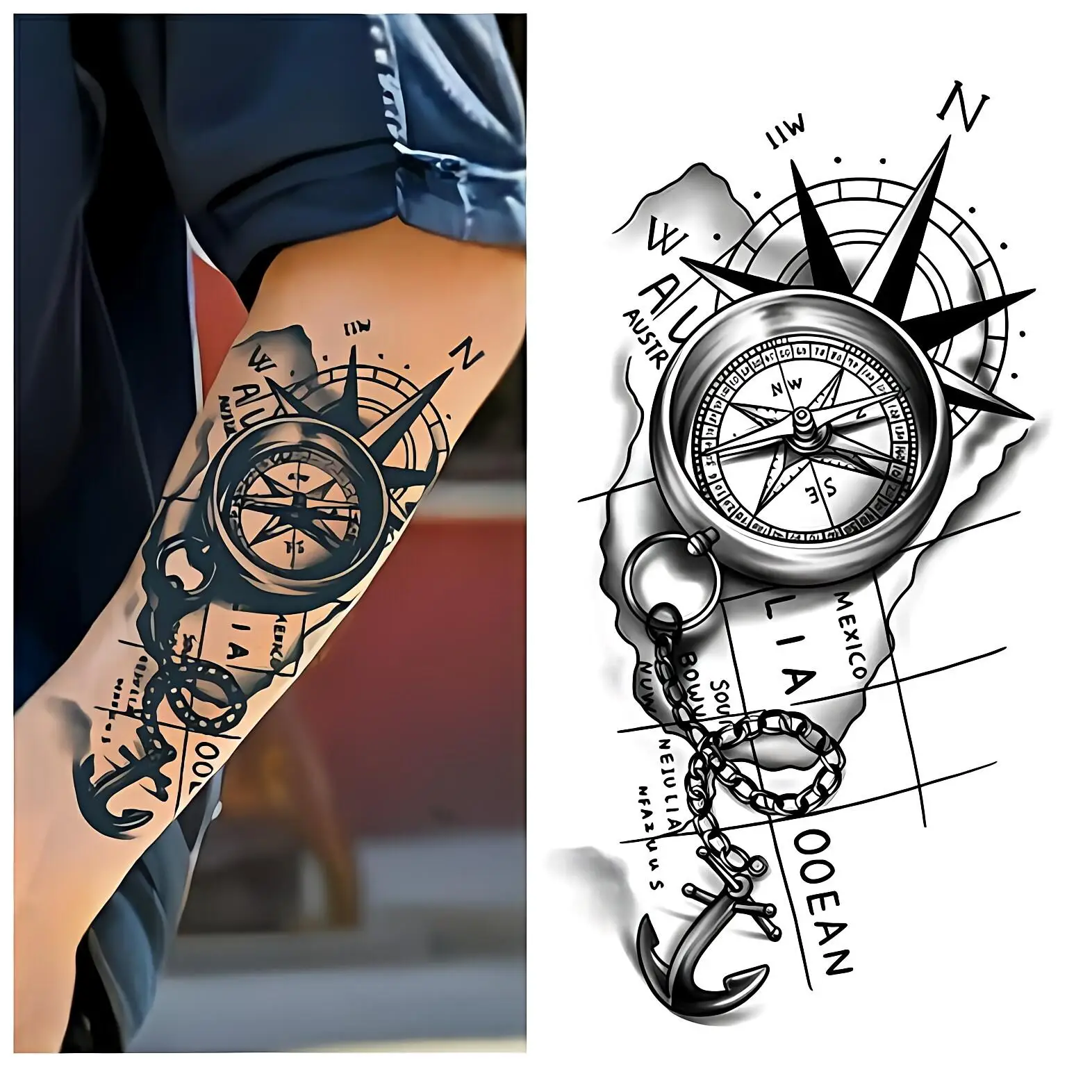 

Anchor rudder clock Temporary Tattoos,Tattoo Stickers,Waterproof Long-Lasting 15 Days,Semi-Permanent Fake Tattoo,body art