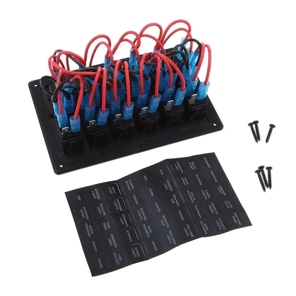Waterproof Rocker Switch Panel 6 Gang Blue LED with Circuit Protection for Boat Electronics 12V 24V RV Car