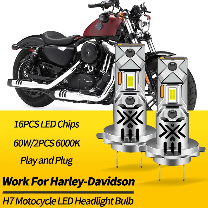 2PCS H7 LED Headlight Bulbs High Low Beam Canbus For Harley-Davidson Forty Eight XL1200 2010-2017 With Fan Motocycle Accessories