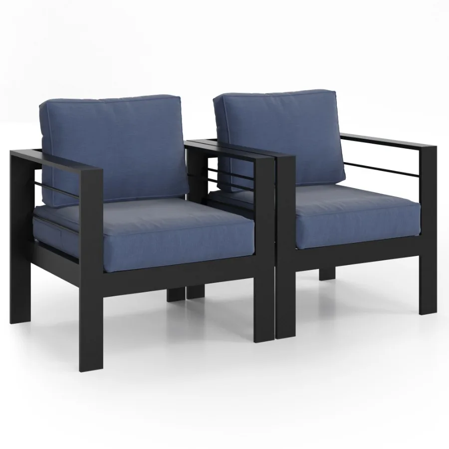 

Aluminum Outdoor 2 Pcs Sofa Patio Couch AllWeather Metal Outdoor Couch with 5 Thick and Soft CushionBlue