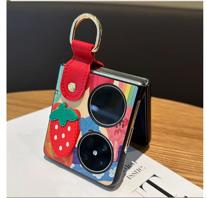 Cute Diy wrist strap Leather Case For OPPO Find N3Flip N2Flip Huawei Pocket2 P50Pocket 2 Moto Razr 40 ultra Z Flip5 Flip4 Flip3