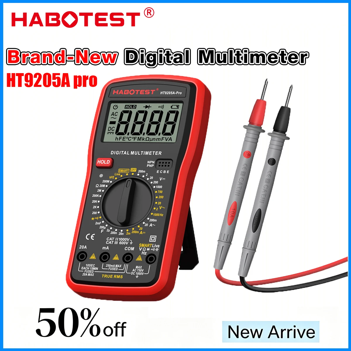 2026 HABOTEST Brand-New Digital Multimeter HT9205A Pro 2000 Count 1000V 20A High-Precision Measurement Multifunctional Testing