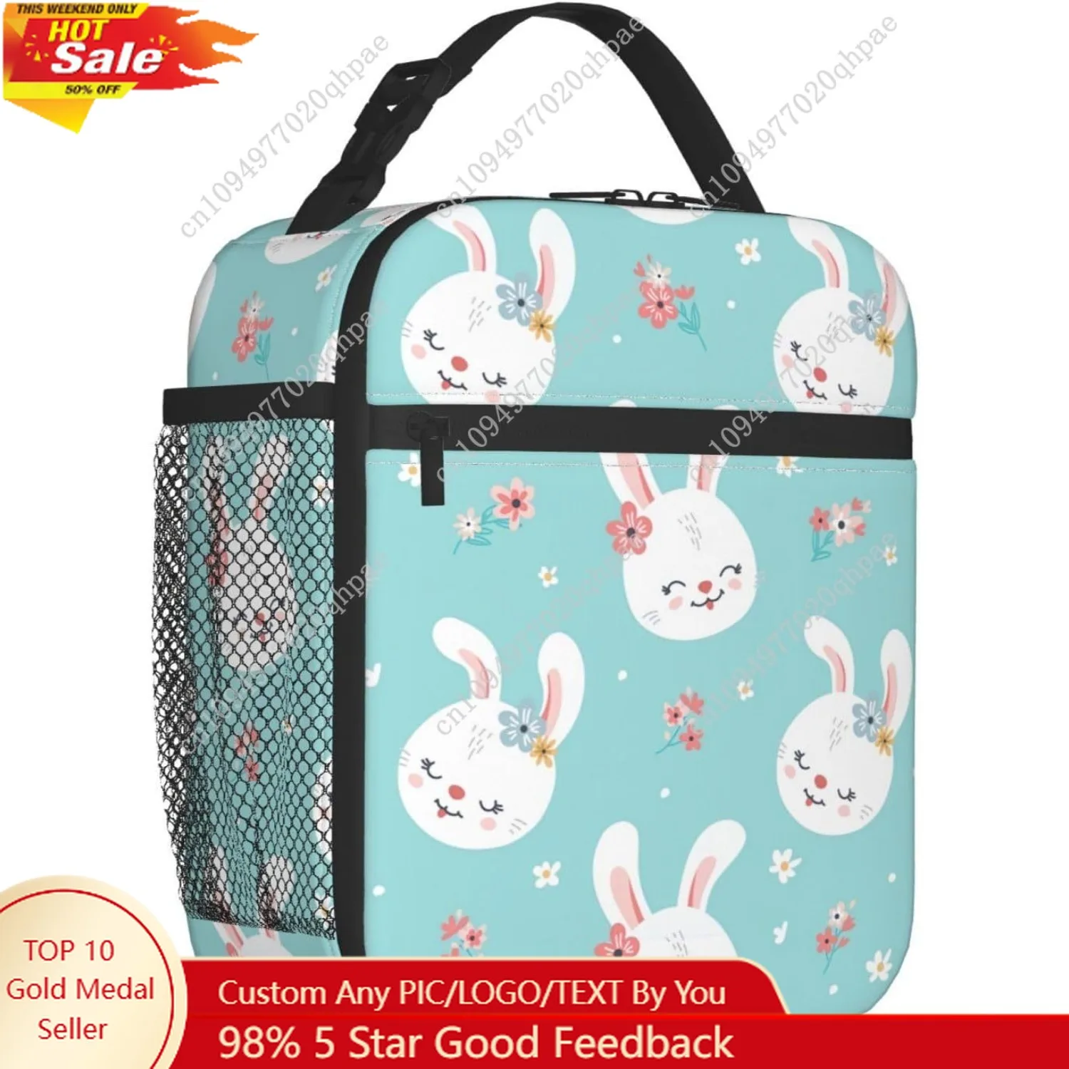 

Bunny Lunch Box Insulated Lunch Bag for Girls Boys Reusable Leakproof Cooler Portable Rabbit Tote Lunchbox for Work Office Trave