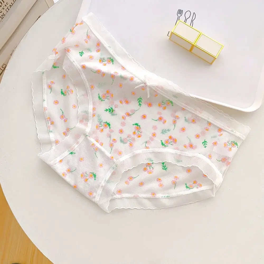5 pezzi moda mutandine a fiori in rete ultrasottile senza cuciture a vita media slip floreali trasparenti mutande intimo per donne ragazze