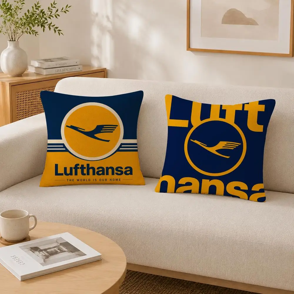 Airline Lufthansa Cushion Cover Soft Fluffy Short Plush  Pillow Case Throw Decorative Cushion Covers for Sofa Bedroom Home Decor