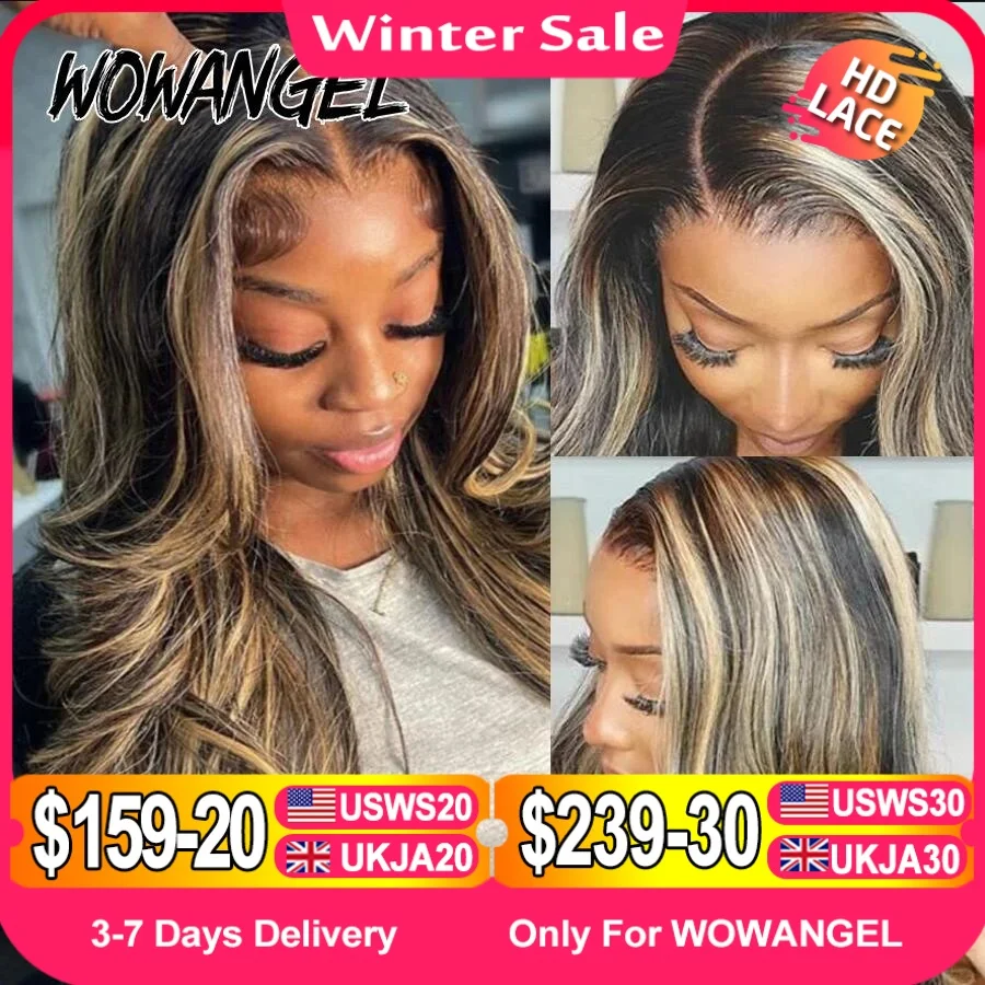 Wow Angel 34inch Highlight Body Wave Wigs 5X5 HD Lace Closure Wig Honey Blonde 250% Glueless Wig Human Hair Ready to Wear Wigs