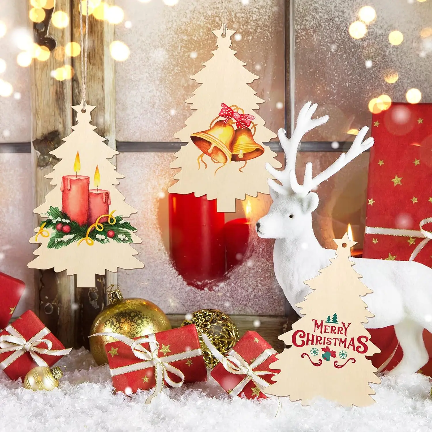 

10Pcs Christmas Tree Shape Wooden Crafts Hanging Ornaments Unfinished Christmas Tree Pendant Party Holiday DIY Decoration