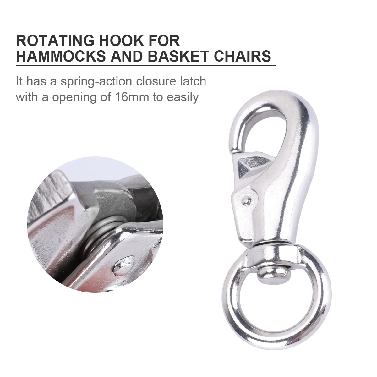 

Heavy Duty 16mm Opening Metal Swivel Hook Snap Hooks for Hammock Chair Outdoor Furniture Wire Rope Diving Surfing Survival