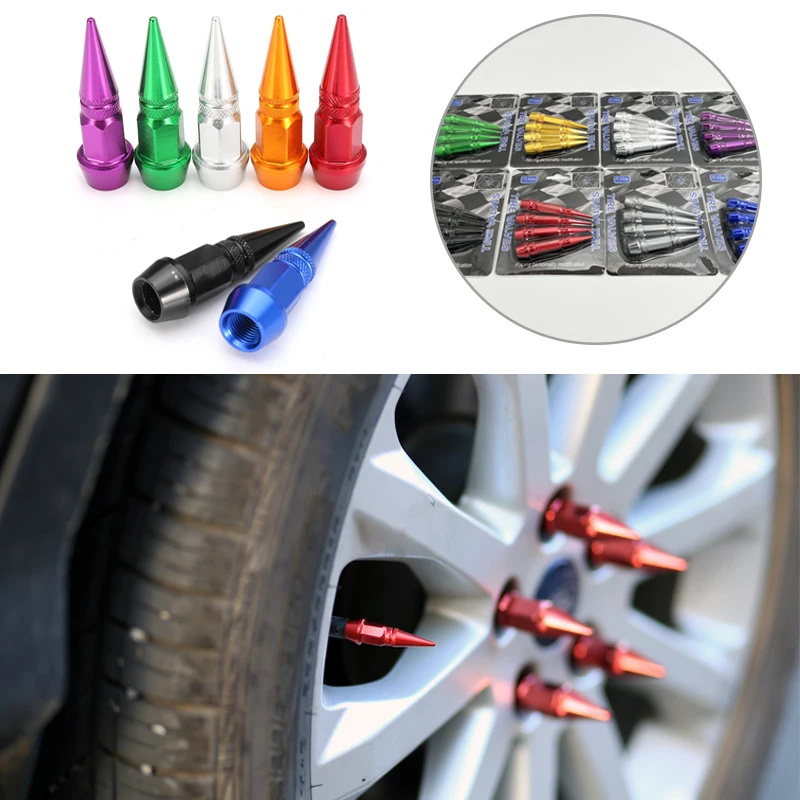 4Pcs Car Tire Valve Stem Cap 45MM Universal Auto Spike Shape Tyre Dust Wheel Stem Aluminum Alloy Vale Cap DepoTung