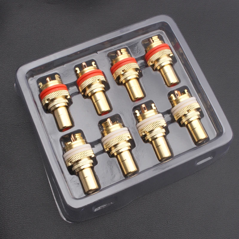 Image of 8Pcs Schweißen RCA Buchse Matt Gold Überzogene Kupfer HiFi Audio Adapter Stecker