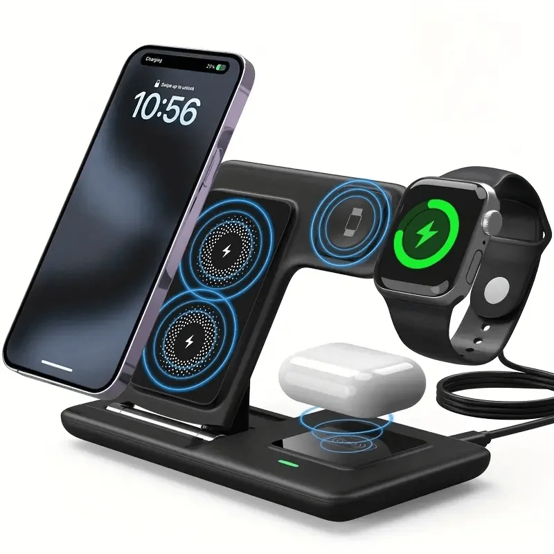 

3-in-1 Wireless Charging Station for iPhone/Compatible with Phone 17, 16, 15 Pro Max, 13, 12, 11/Watch Series 10, - 2 &