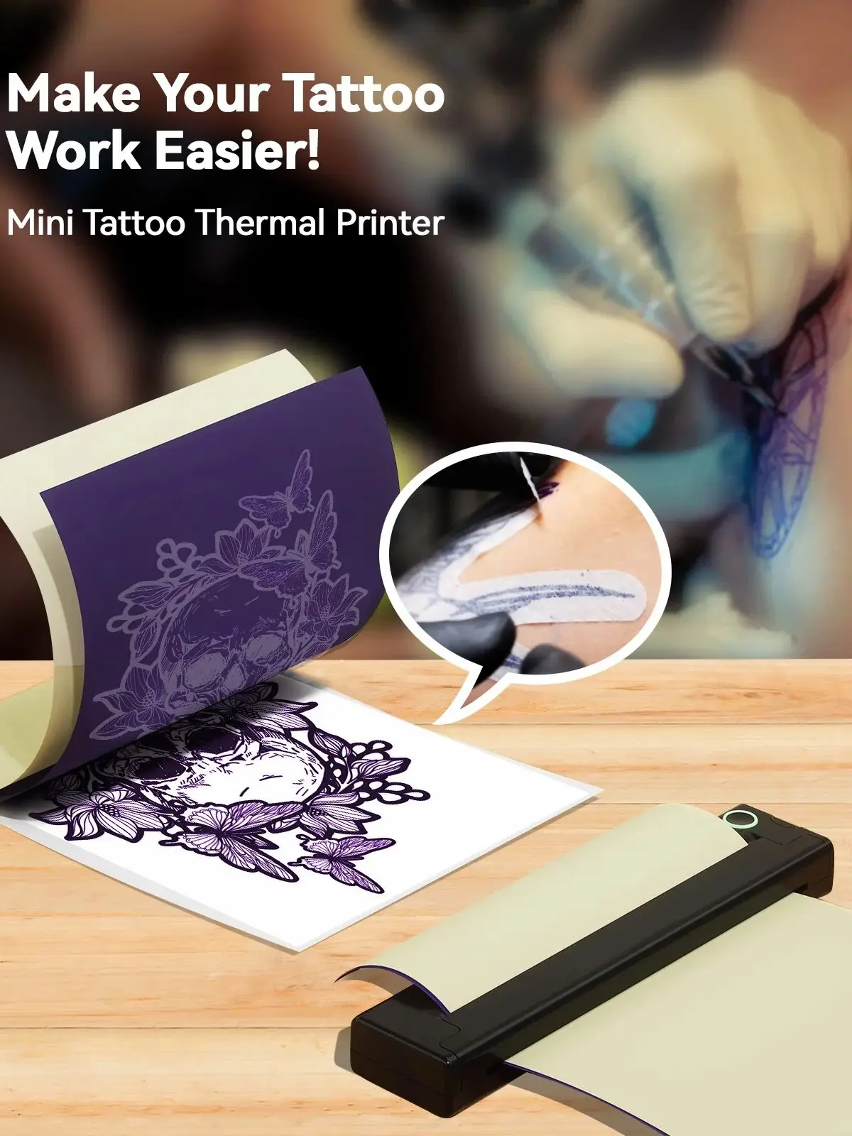 Draagbare A4 thermische printer Mini Tattoo stencil-overdrachtprinter Multifunctionele tattoo-documentprinter Draadloos Bluetooth - afbeelding 2