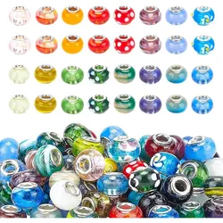 100 Stuks Lampwork Glazen Europese Kralen Groot Gat Kralen Gemengd Handgemaakte Tuin Decor Kralen Losse Glijbaan Kralen Voor Diy Armband Jewe