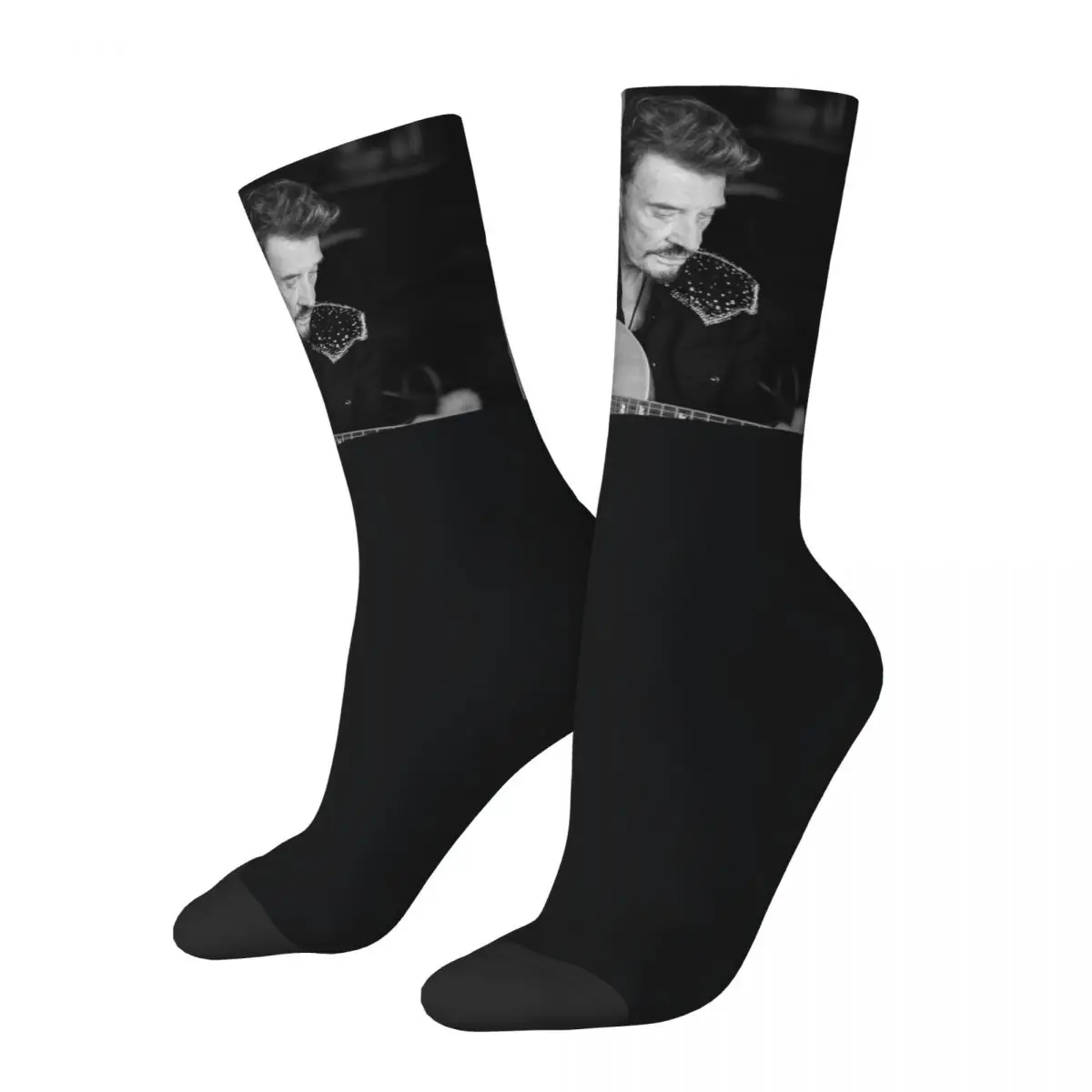 Funny SInger Johnny Hallyday Basketball Socks Polyester Crew Socks for Unisex