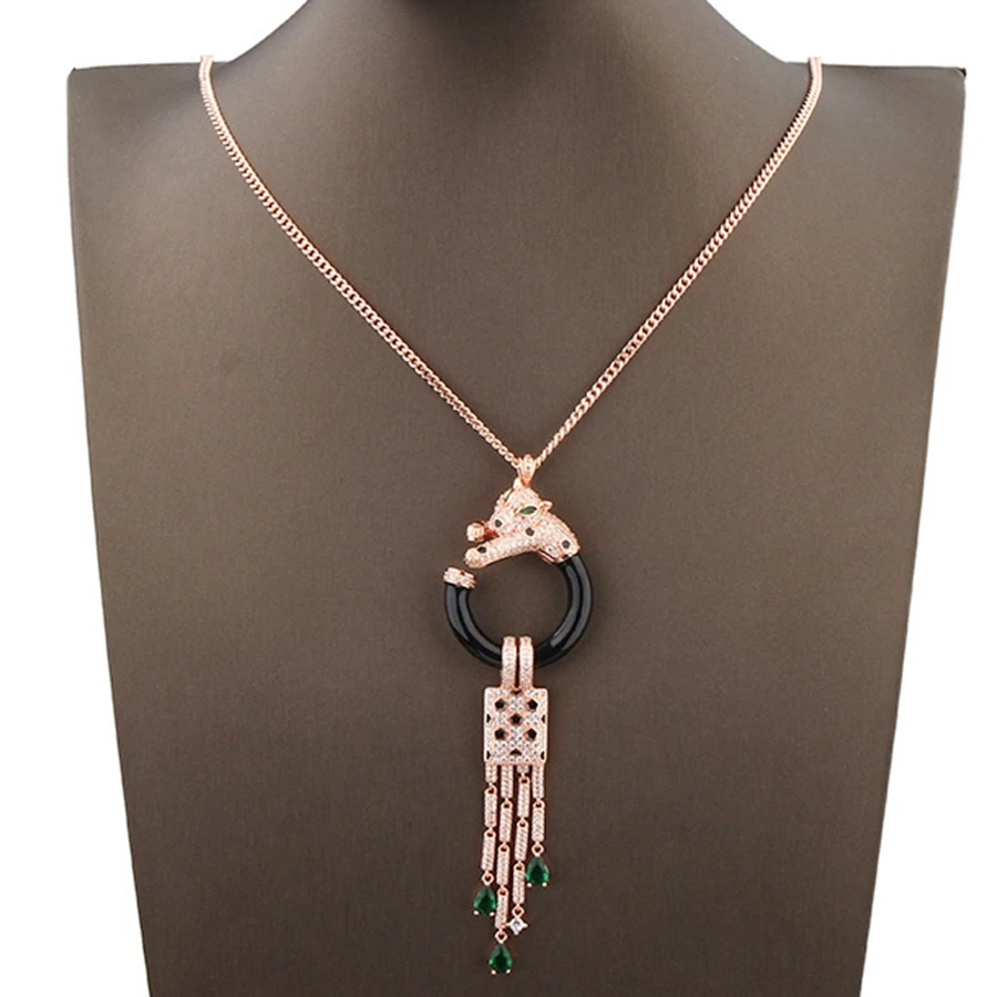 AYJEWELRY Новое модное ожерелье с подвеской в виде панды/леопарда из черной смолы с зелеными или белыми цирконами, дизайнерское украшение класса люкс для вечеринок