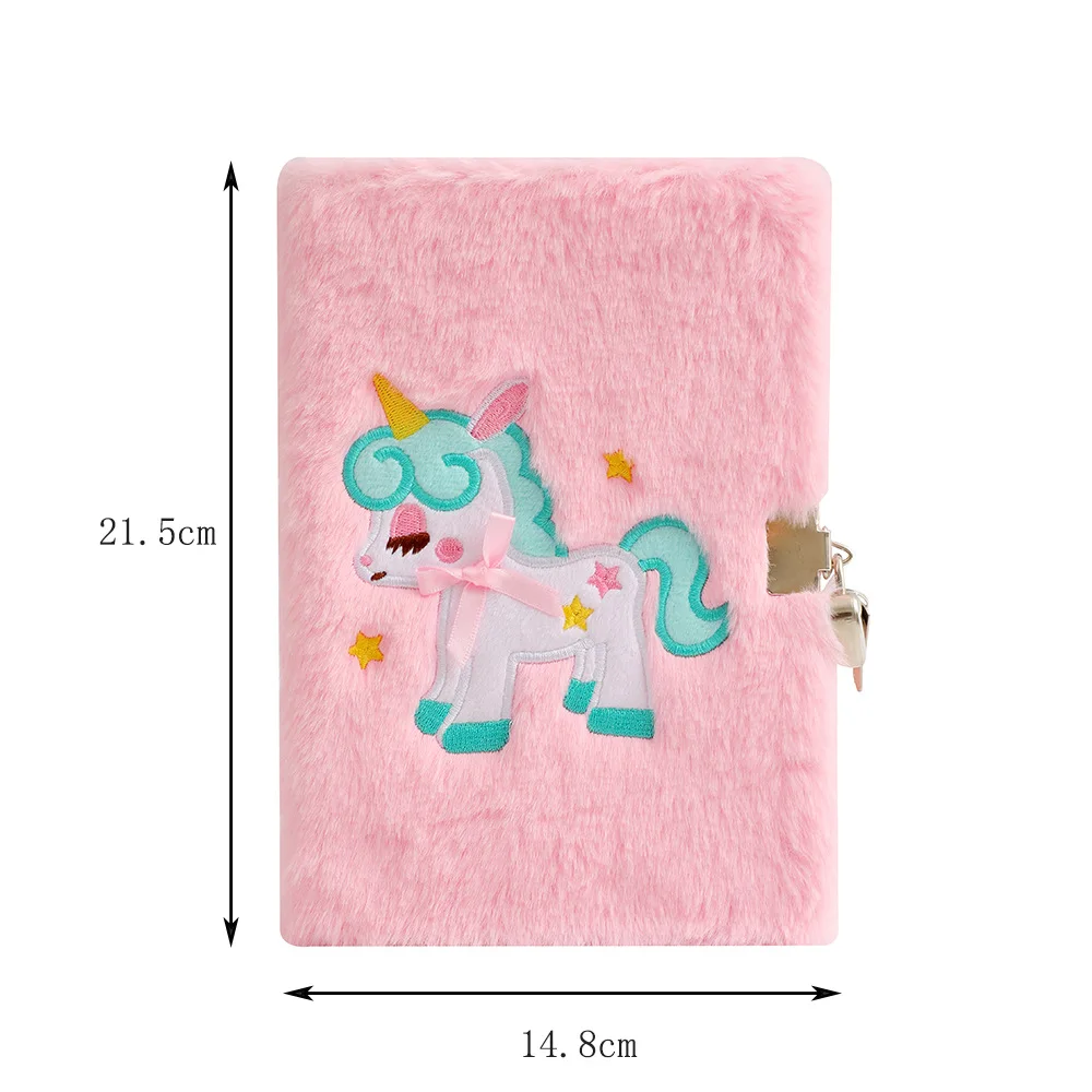 New Unicorn Cartoon Plush Locked Notebook Student Cute Hand Ledger Children Diary Gift Book Stationery Supplies Kawaii Notebook