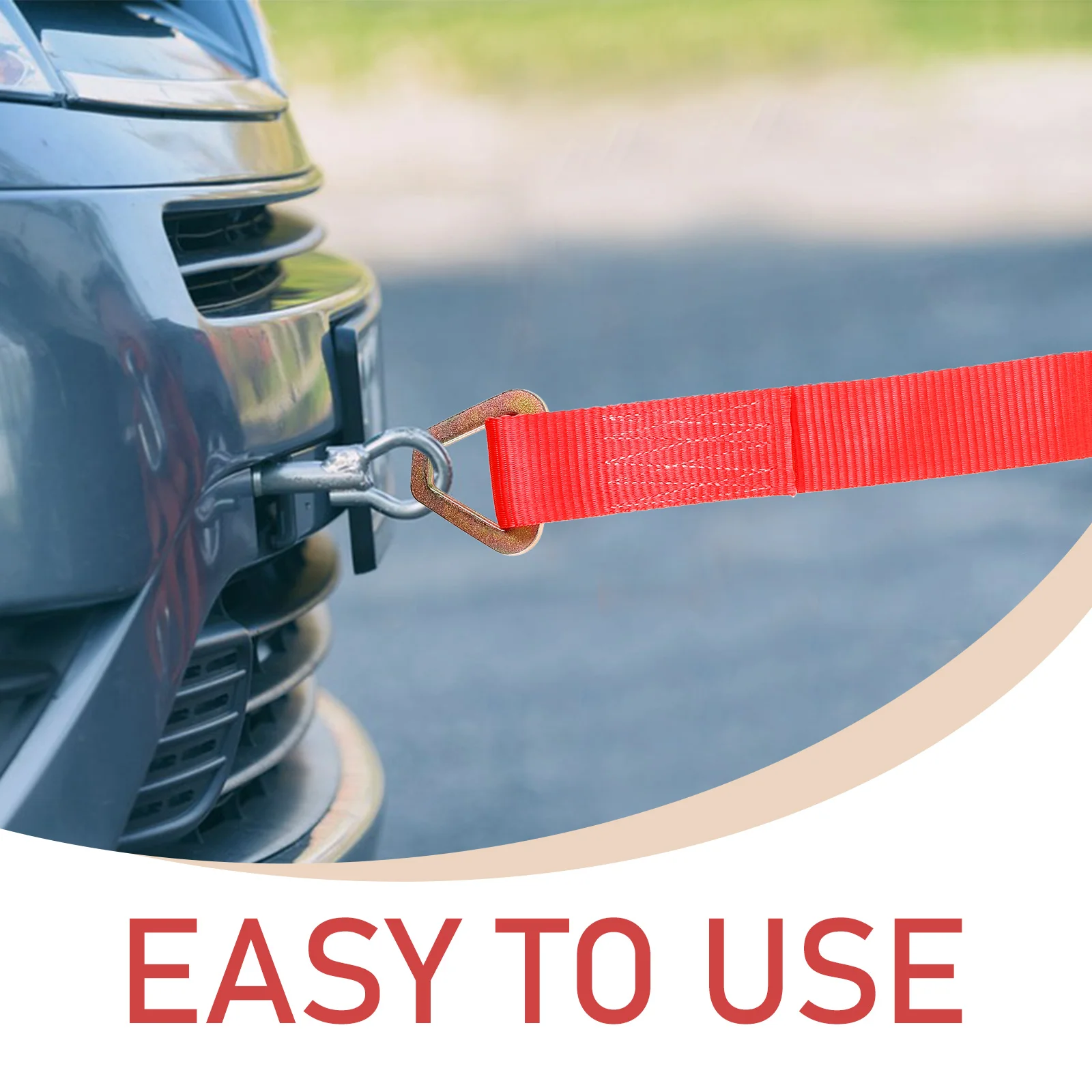 

Car Tow Strap Metal Webbing Towing Rope High Toughness Emergency Pulling Force Sturdy Hook Easy Use Light