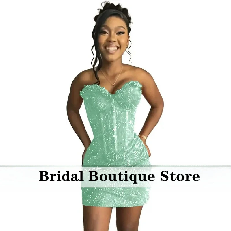 Customized Sparkly Sequin Strapless Short Homecoming Dresses for Teens Sexy Backless Mini A Line Sweet Cocktail Party Gowns view 5