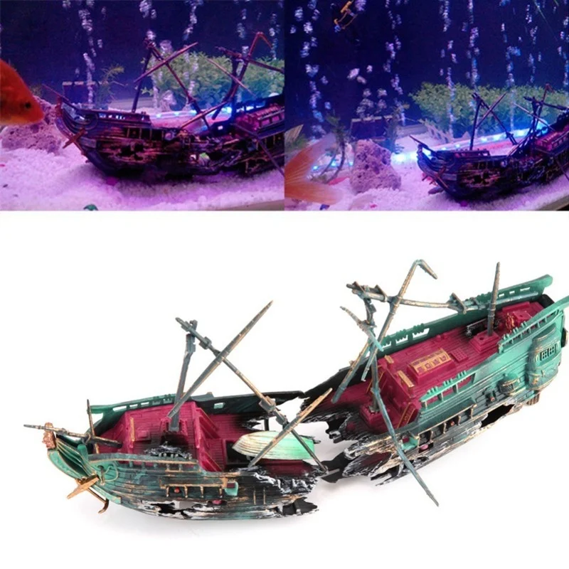 Large Aquarium Decoration Boat Plactic Aquarium Ship Air Split Shipwreck Fish Tank Decor C Fishtank Decoration