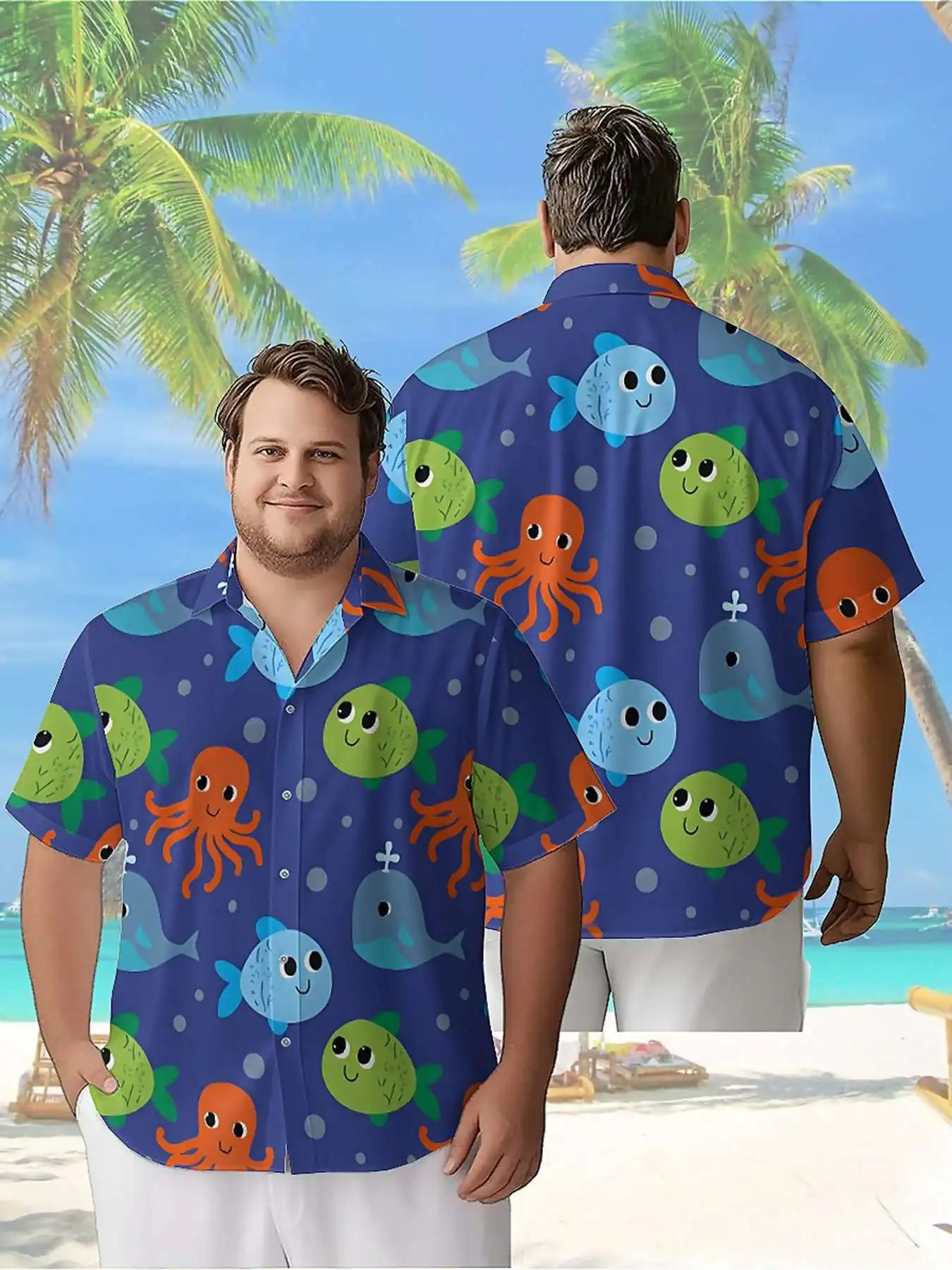 

Men's Plus Size Hawaiian Shirts Fantasy Journey in The Ocean pattern, Button Up Shirts, Unisex Casual Clothing, Summer Tops