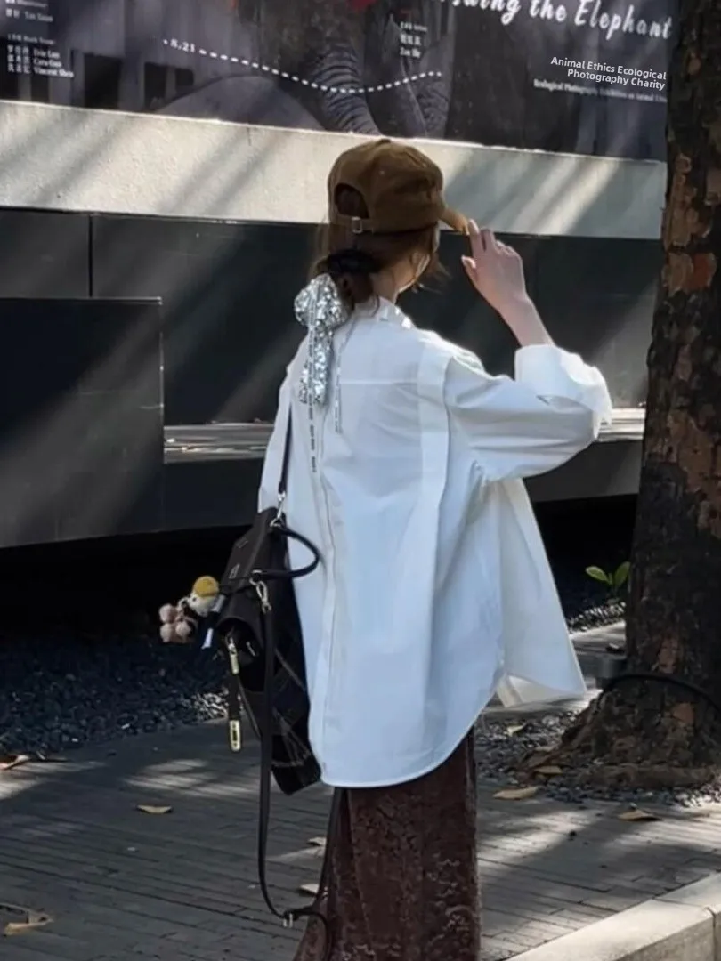 

Свободная белая блузка с длинным рукавом для женщин, весенняя мода, французский стиль, удобная, дышащая, повседневный дизайн, стильный топ