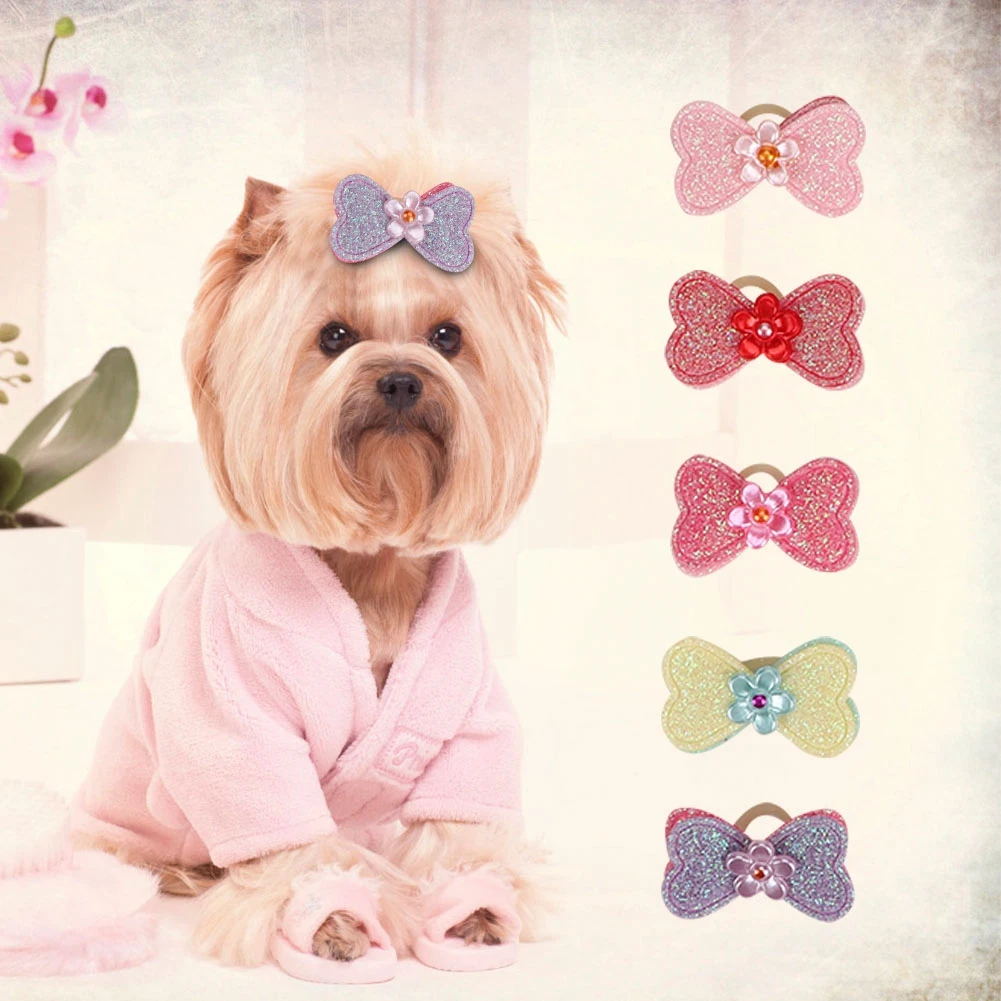 30pcs Dog Cat Puppy Bowknot Flower Band Head Decoration Set Medium Small Pet Accessories