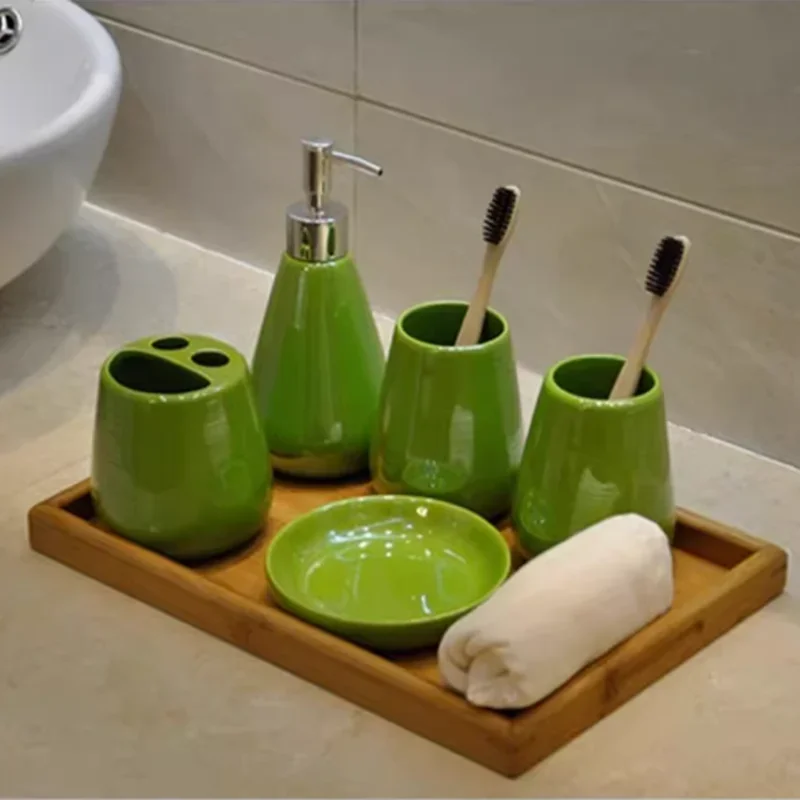 Colorful Pearl Ceramic Soap Dispenser, Toothbrush Holder, Bathroom Supplies, Toothpaste Dispenser, Wedding Gift, Five Piece Set