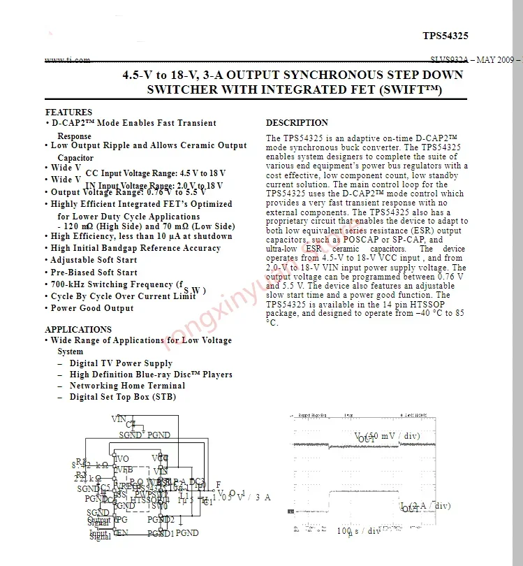 TPS54325PWPR HTSSOP14 PS54325 TPS54325PWP TPS54325 4.5-V to 18-V, 3-A OUTPUT SYNCHRONOUS STEP DOWN SWITCHER 100% New original