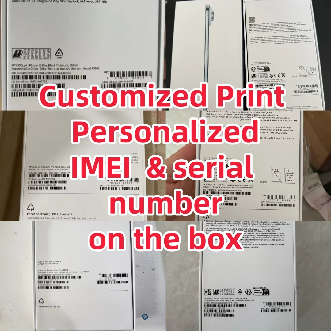 

Индивидуальная печать, персонализированная коробка для телефона с последовательным номером IMEI для iPhone 17, 16, 15, 14, серия с наклейкой-иглой печатью для карт