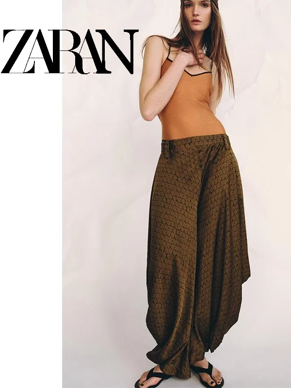 Fashionable Spring 2026 Women's Printed Pleated Pants Elegant Personality New Arrival Casual Wide Leg Pants Polyester Fiber